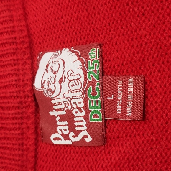 Runaway Gingerbread Man Red Ugly Sweater Christmas Party w/ Festive Earrings - Picture 5 of 8